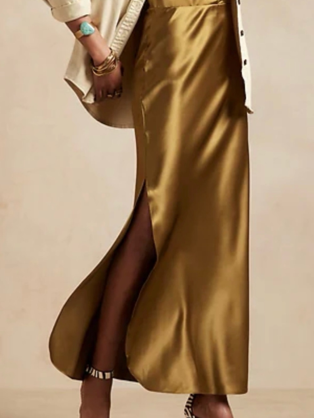 Banana Republic Olive Satin Maxi Skirt